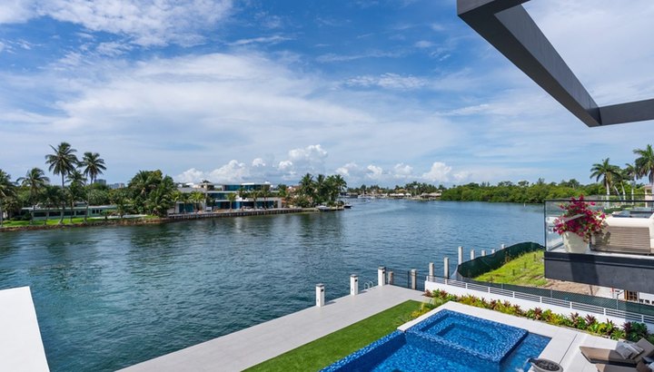 Intracoastal view across the pool from the terrace