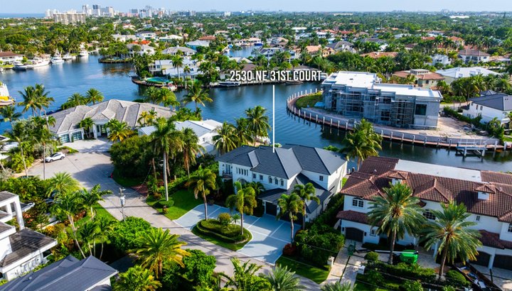 Aerial view of the neighborhood and intersecting canals