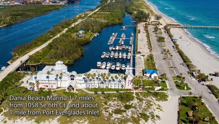 Aerial view of Dania Beach Marina, the coastline and Port Everglades Inlet